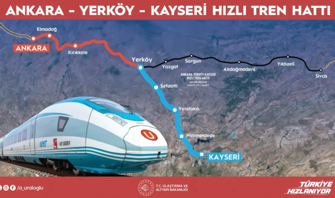 Yerköy-Kayseri YHT Projesi'nde fiziki ilerleme yüzde 50'yi aştı. Tamamlandığında Ankara-Kayseri